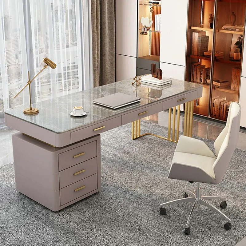 Bureau de bureau Classic Glam de 29,25 pouces de hauteur, bureau d'écriture en pierre incurvée Clearhalo