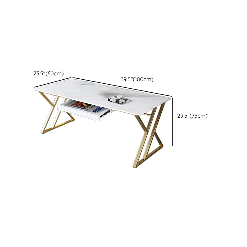 Bureau de bureau Classic Glam de 29,25 pouces de hauteur, bureau rectangulaire en pierre blanche Clearhalo
