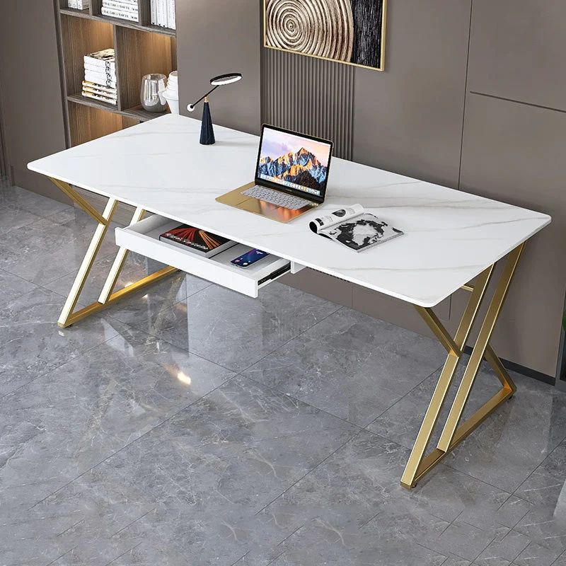 Bureau de bureau Classic Glam de 29,25 pouces de hauteur, bureau rectangulaire en pierre blanche Clearhalo