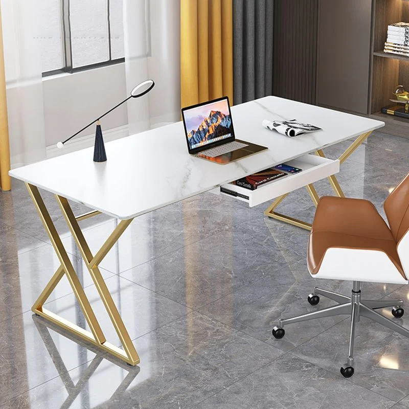 Bureau de bureau Classic Glam de 29,25 pouces de hauteur, bureau rectangulaire en pierre blanche Clearhalo