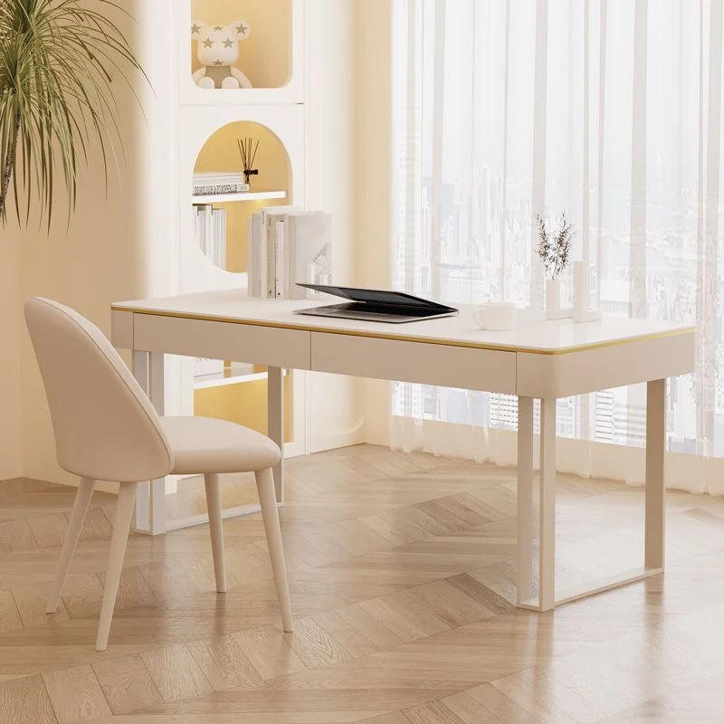 Bureau de bureau contemporain en bois blanc, bureau d'écriture à base de traîneau Clearhalo