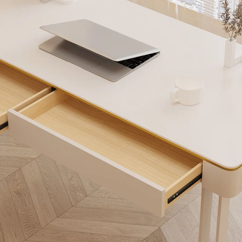 Bureau de bureau contemporain en bois blanc, bureau d'écriture à base de traîneau Clearhalo