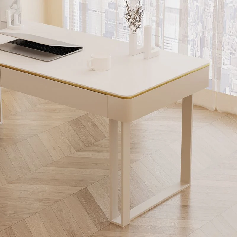 Bureau de bureau contemporain en bois blanc, bureau d'écriture à base de traîneau Clearhalo