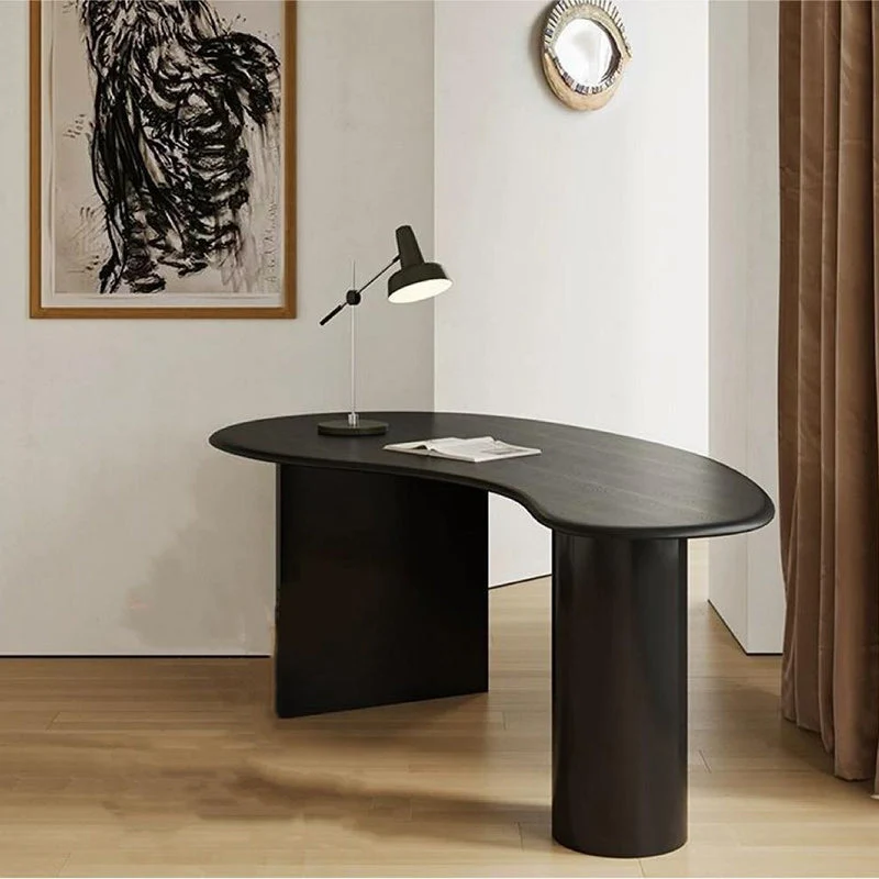 Bureau de bureau contemporain de forme libre, bureau d'écriture noir pour le bureau Clearhalo
