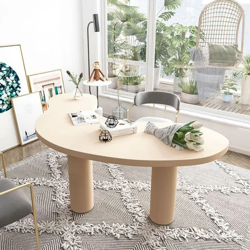 Bureau de bureau contemporain de forme libre, bureau d'écriture en pin pour la maison Clearhalo