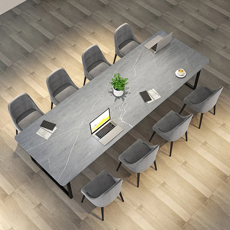Bureau de bureau contemporain incurvé, bureau d'écriture luge gris avec pieds en métal Clearhalo