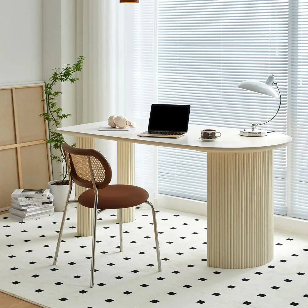 Bureau de bureau contemporain Peninsula Bureau d'écriture blanc pour bureau Clearhalo