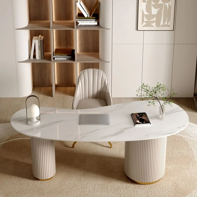 Bureau de bureau contemporain en pierre de 29,53 po de hauteur, bureau d'écriture blanc Clearhalo