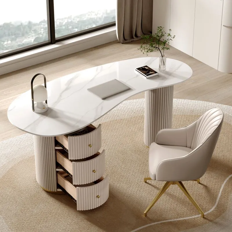 Bureau de bureau contemporain en pierre de 29,53 po de hauteur, bureau d'écriture blanc Clearhalo