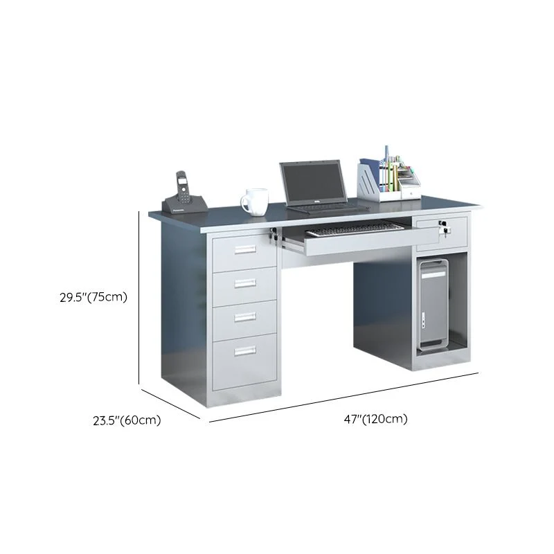 Bureau de bureau de forme rectangulaire en acier inoxydable avec 2/3/5/7 tiroirs Clearhalo
