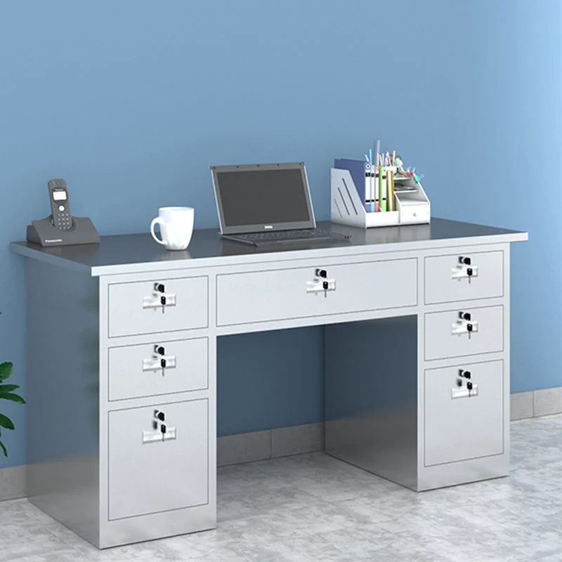 Bureau de bureau de forme rectangulaire en acier inoxydable avec 2/3/5/7 tiroirs Clearhalo