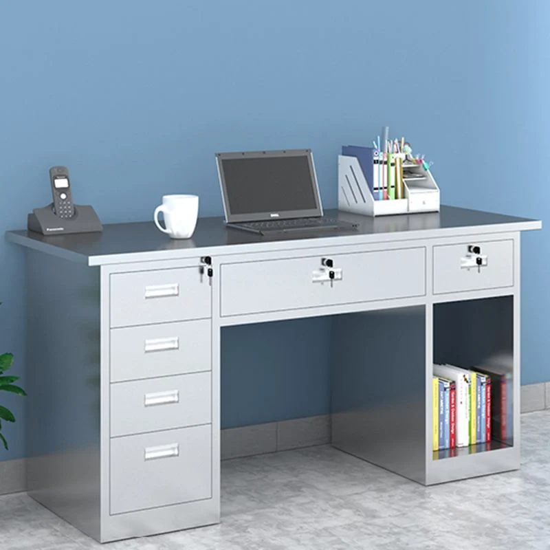 Bureau de bureau de forme rectangulaire en acier inoxydable avec 2/3/5/7 tiroirs Clearhalo