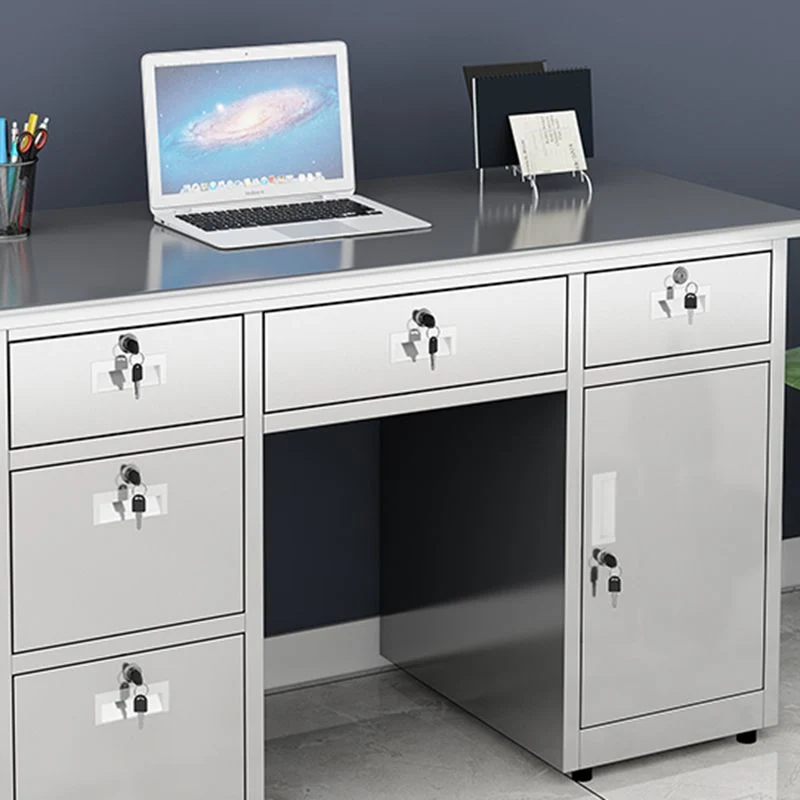 Bureau de bureau de forme rectangulaire en acier inoxydable avec 2/3/5/7 tiroirs Clearhalo