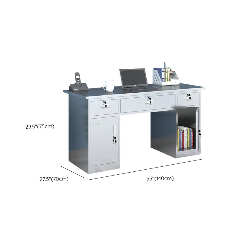 Bureau de bureau de forme rectangulaire en acier inoxydable avec 2/3/5/7 tiroirs Clearhalo