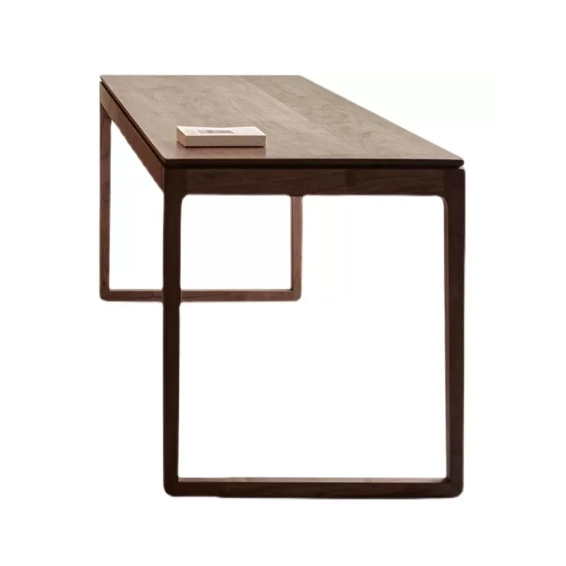 Bureau de bureau de forme rectangulaire en bois massif marron avec 2 pieds Clearhalo
