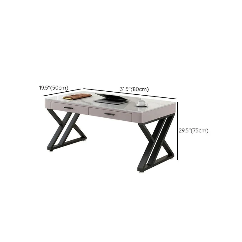Bureau de bureau de forme rectangulaire, bureau d'écriture à 2 pieds en blanc et noir pour le bureau Clearhalo