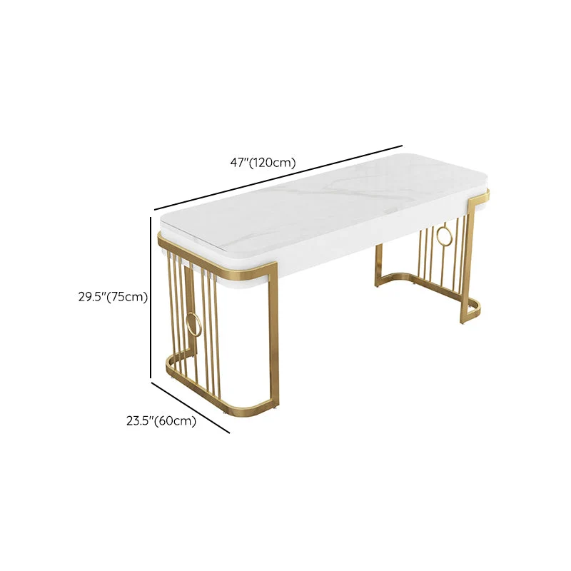Bureau de bureau de forme rectangulaire, bureau d'écriture à 2 pieds en or et blanc pour le bureau Clearhalo
