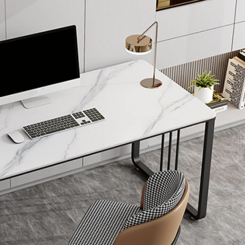 Bureau de bureau de forme rectangulaire, bureau d'écriture à 2 pieds en gris/blanc pour le bureau Clearhalo