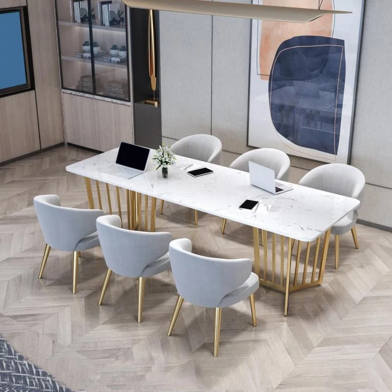 Bureau de bureau Glam blanc en marbre avec pieds en métal Clearhalo