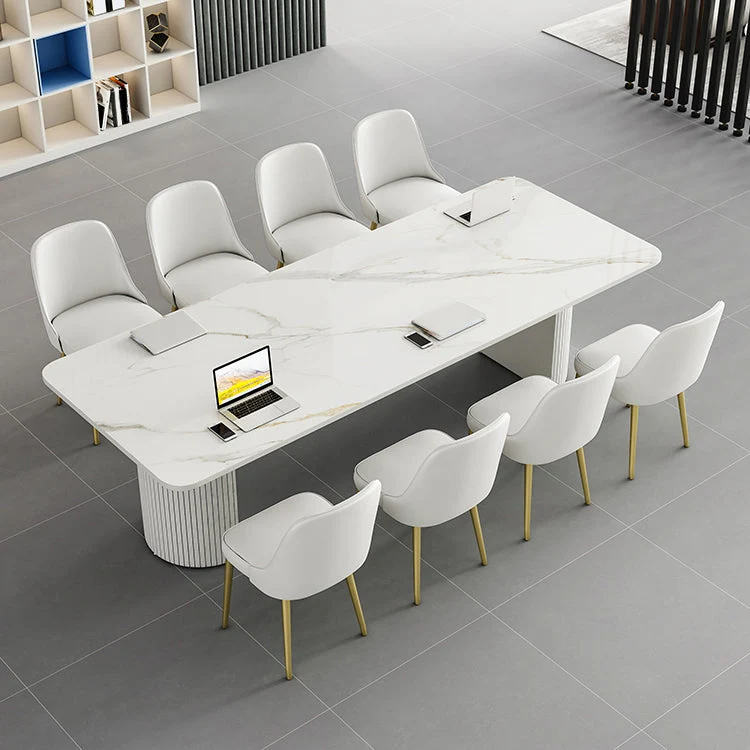 Bureau de bureau incurvé en pierre contemporain, bureau d'écriture de 29,53 pouces de haut Clearhalo