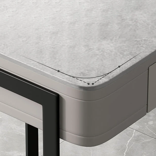 Bureau de bureau incurvé en pierre moderne de 23,62 po de haut, bureau gris avec 2 tiroirs Clearhalo