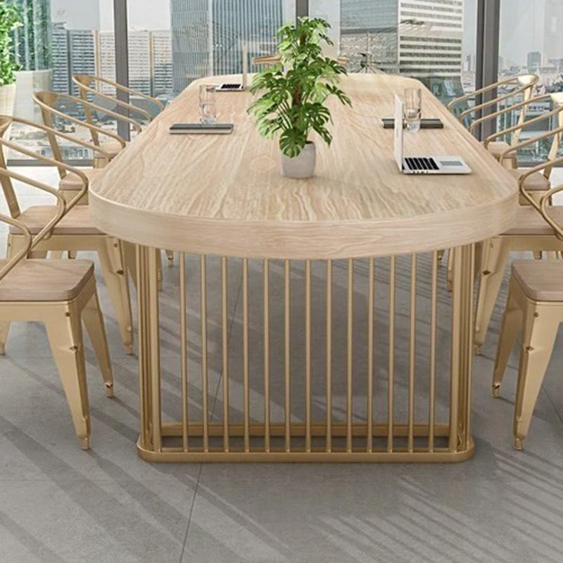 Bureau de bureau industriel en bois massif, bureau d'écriture ovale pour le bureau Clearhalo