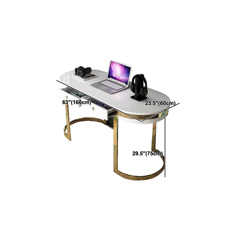 Bureau de bureau en marbre Glam avec base en métal doré pour bureau d'écriture à domicile Clearhalo