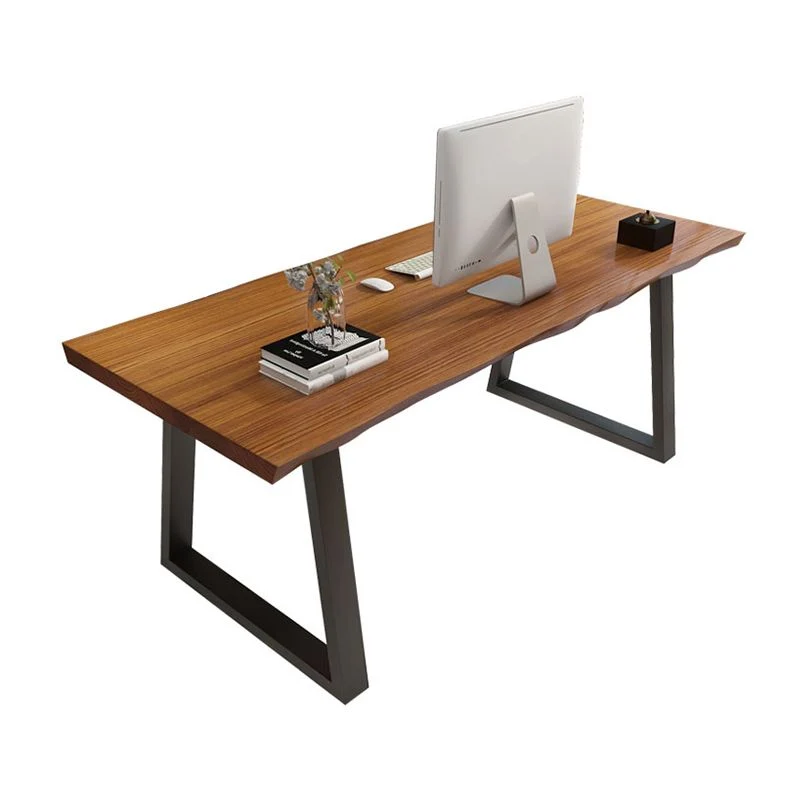 Bureau de bureau marron de forme rectangulaire avec pieds noirs pour le bureau Clearhalo