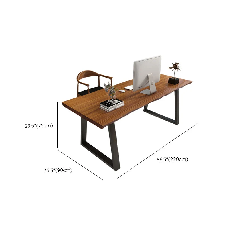 Bureau de bureau marron de forme rectangulaire avec pieds noirs pour le bureau Clearhalo