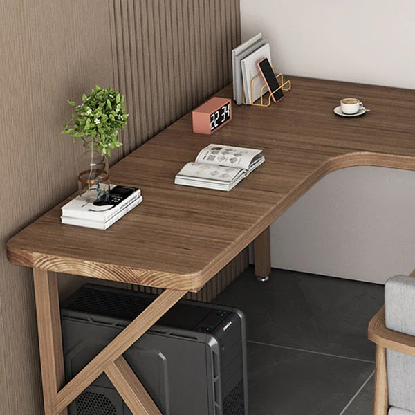 Bureau de bureau minimaliste moderne en forme de L de 29,6 po de hauteur, bureau d'écriture marron pour la maison et le bu...
