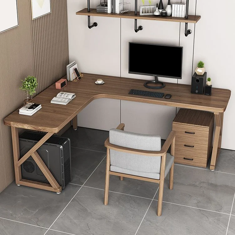 Bureau de bureau minimaliste moderne en forme de L de 29,6 po de hauteur, bureau d'écriture marron pour la maison et le bu...