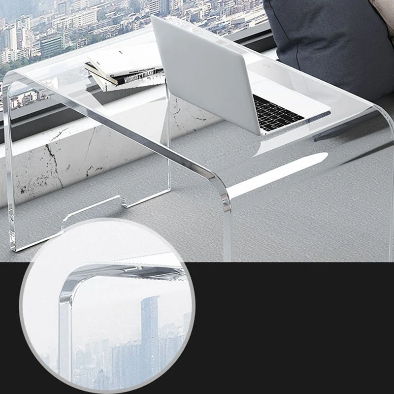 Bureau de bureau moderne en acrylique, bureau d'écriture rectangulaire blanc pour le bureau Clearhalo