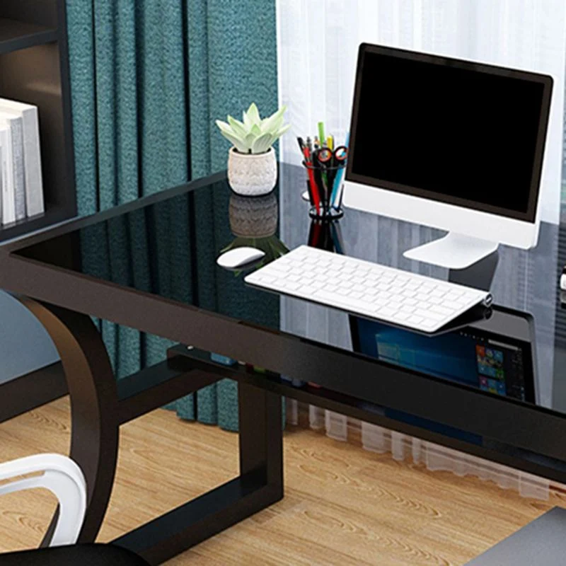 Bureau de bureau moderne avec plateau en verre, 29,53 po de hauteur, 1 étagère Clearhalo