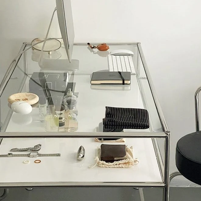 Bureau de bureau moderne avec plateau en verre, bureau d'écriture rectangulaire de 23,62 po de large Clearhalo