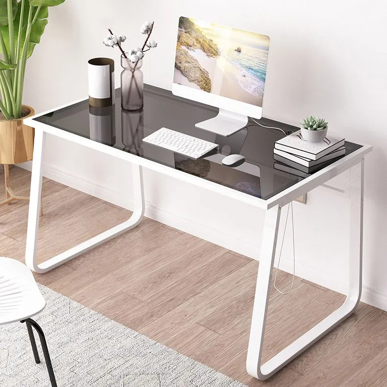Bureau de bureau moderne avec plateau en verre, base traîneau, bureau d'écriture de 29,54 po de hauteur Clearhalo