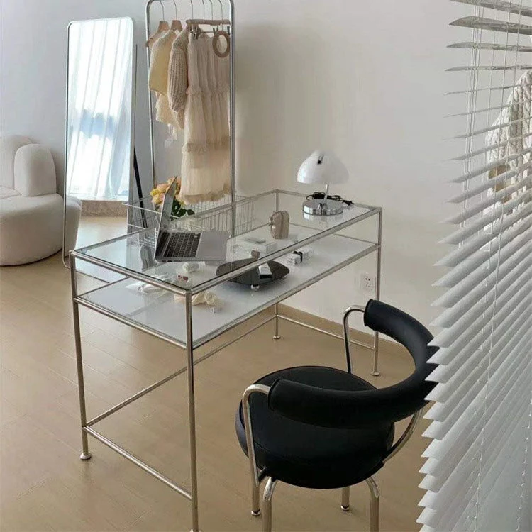 Bureau de bureau moderne avec plateau en verre, bureau d'écriture rectangulaire de 23,62 po de largeur Clearhalo