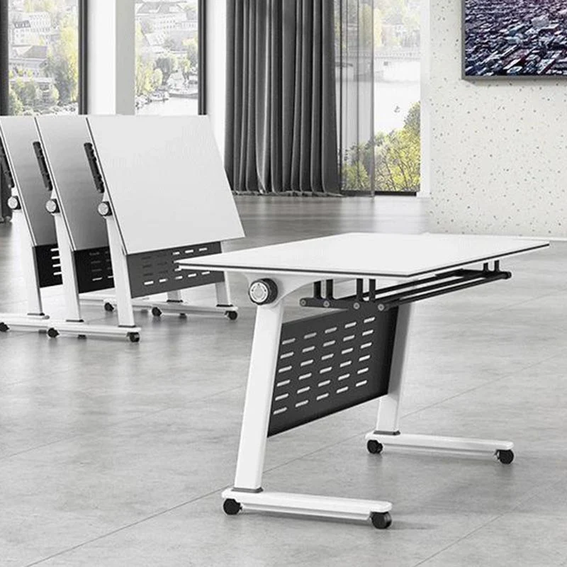 Bureau de bureau moderne en bois avec roulettes, bureau rectangulaire blanc pour le bureau Clearhalo