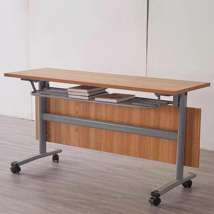 Bureau de bureau moderne en bois, bureau d'écriture rectangulaire pliable marron pour la maison Clearhalo