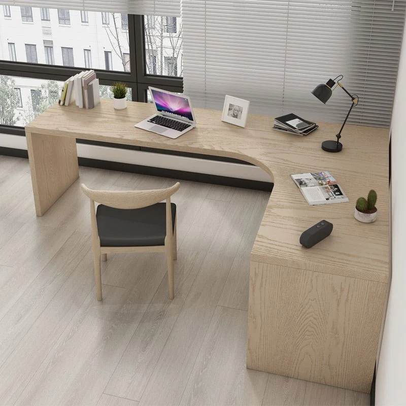 Bureau de bureau moderne en bois, bureau d'écriture en forme de L, naturel Clearhalo