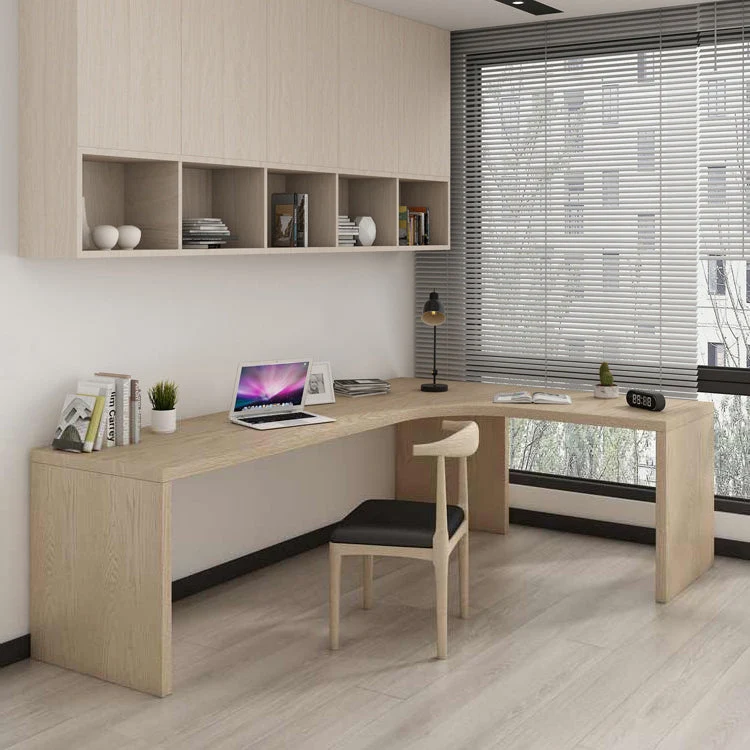 Bureau de bureau moderne en bois, bureau d'écriture en forme de L, naturel Clearhalo