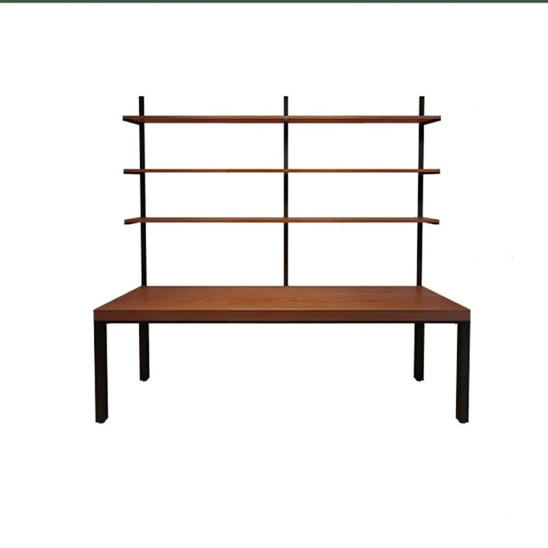Bureau de bureau moderne en bois massif, bureau d'écriture rectangulaire en marron Clearhalo
