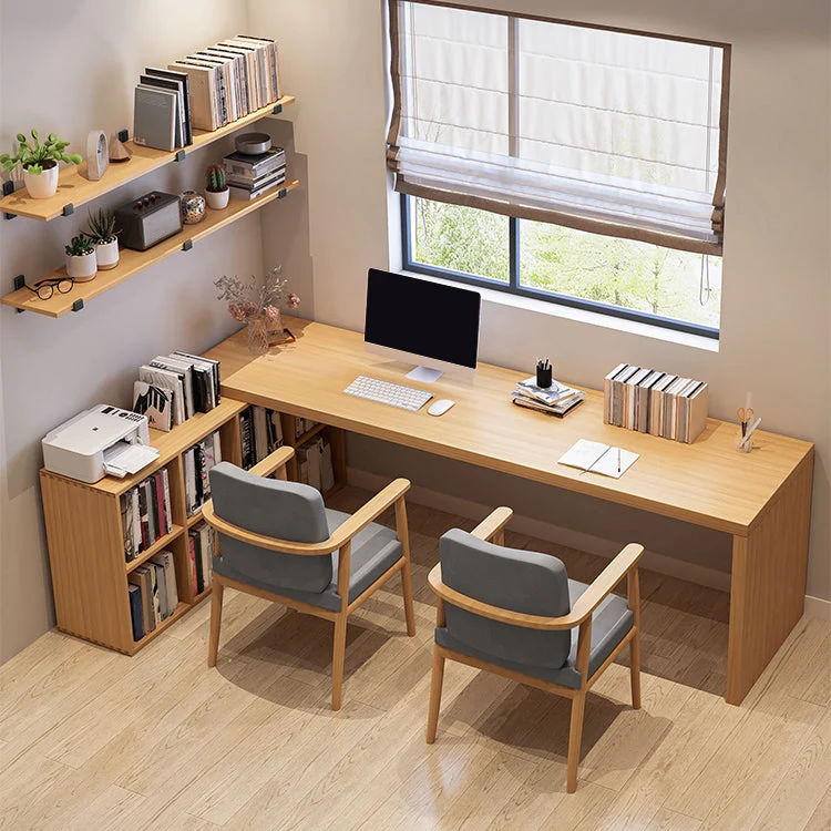 Bureau de bureau moderne en bois massif, bureau d'écriture en forme de L pour le bureau Clearhalo