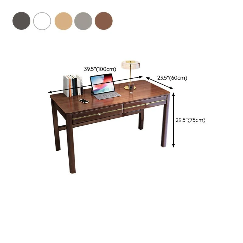 Bureau de bureau moderne en bois massif, 2 tiroirs, 29,53 pouces de hauteur, pour la maison Clearhalo