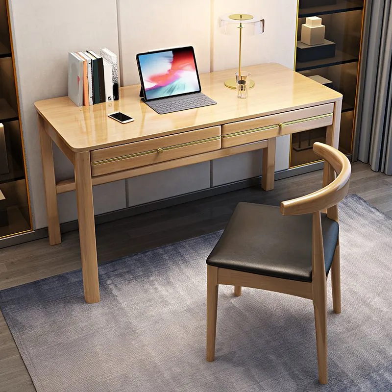 Bureau de bureau moderne en bois massif, 2 tiroirs, 29,53 pouces de hauteur, pour la maison Clearhalo