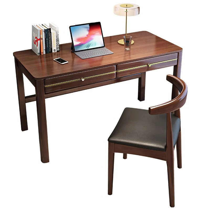 Bureau de bureau moderne en bois massif, 2 tiroirs, 29,53 pouces de hauteur, pour la maison Clearhalo