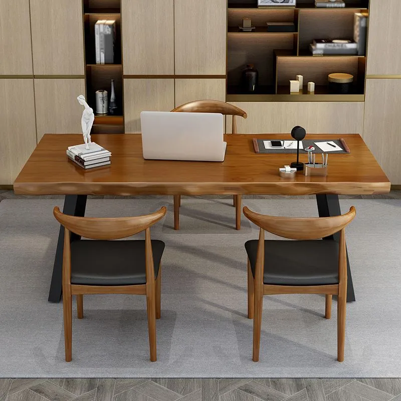 Bureau de bureau moderne à dessus marron, bureau d'écriture à domicile en bois massif pour le bureau Clearhalo