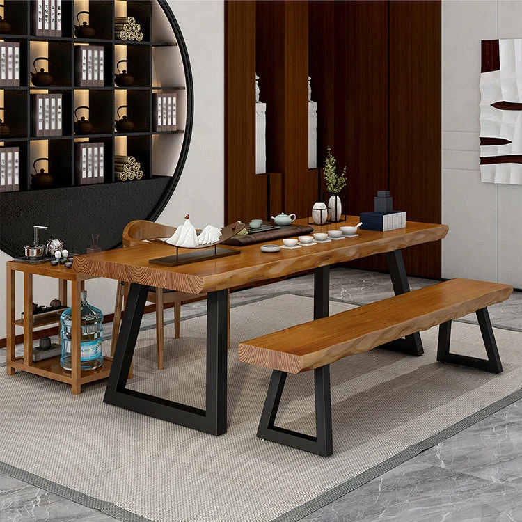 Bureau de bureau moderne à dessus marron, bureau d'écriture à domicile en bois massif pour le bureau Clearhalo