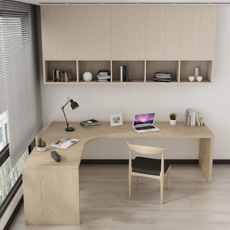 Bureau de bureau moderne en forme de L en bois massif, bureau d'écriture d'angle pour la maison Clearhalo