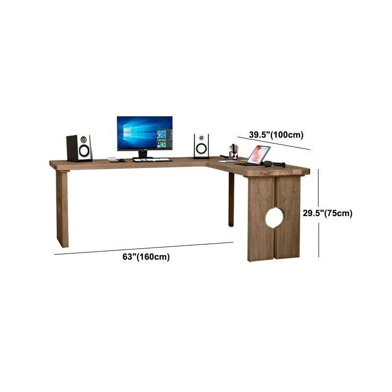Bureau de bureau moderne en forme de L, bureau d'écriture en bois massif pour la maison Clearhalo