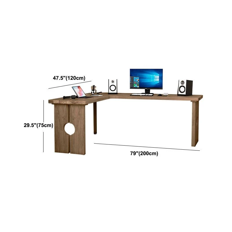 Bureau de bureau moderne en forme de L, bureau d'écriture en bois massif pour la maison Clearhalo
